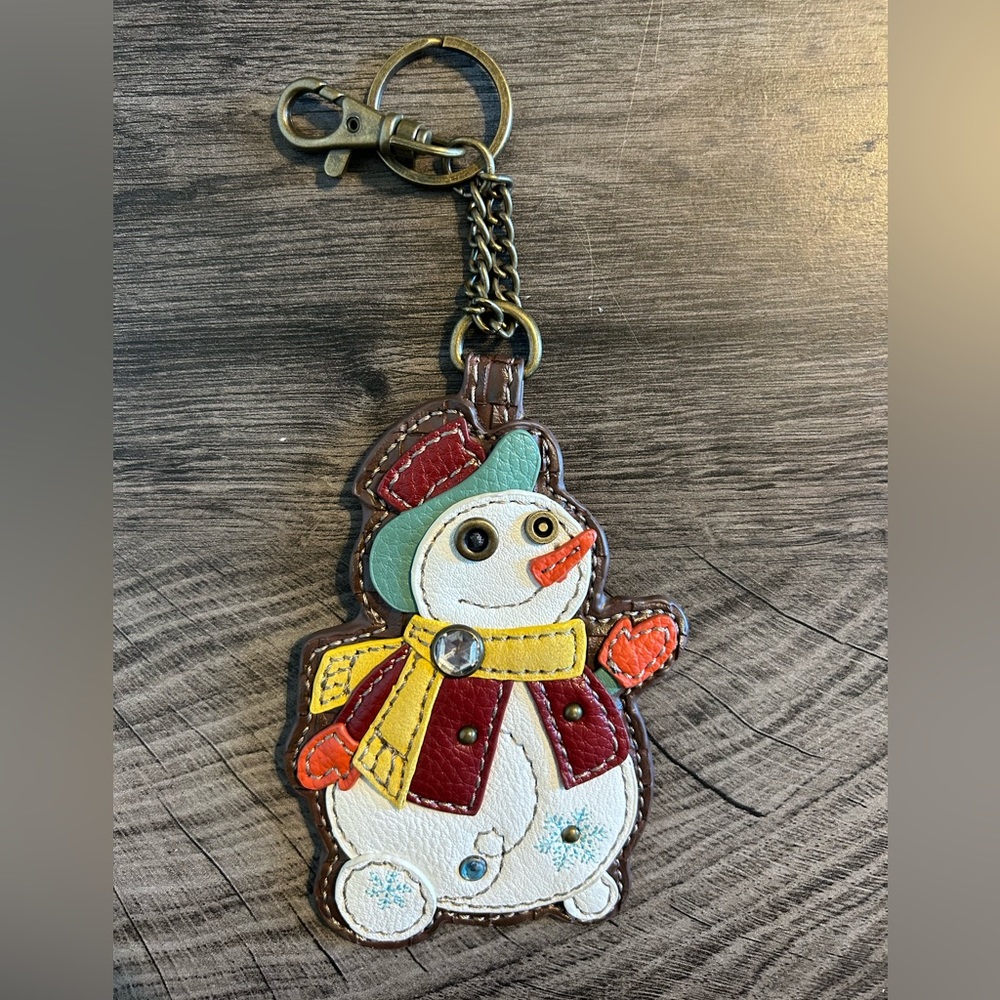 Chala Snowman Keychain with Red and Yellow Accents